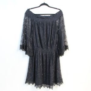 Venus Black Off Shoulder Lace Black 3/4 Sheer Bell Sleeve Overlay Dress NWOT
